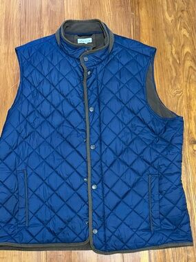 Peter Millar Quilted Blue Men's Vest with Brown Trim